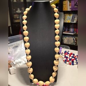 Hawaiian Lei Necklace of Faux Blonde Kukui Nuts
